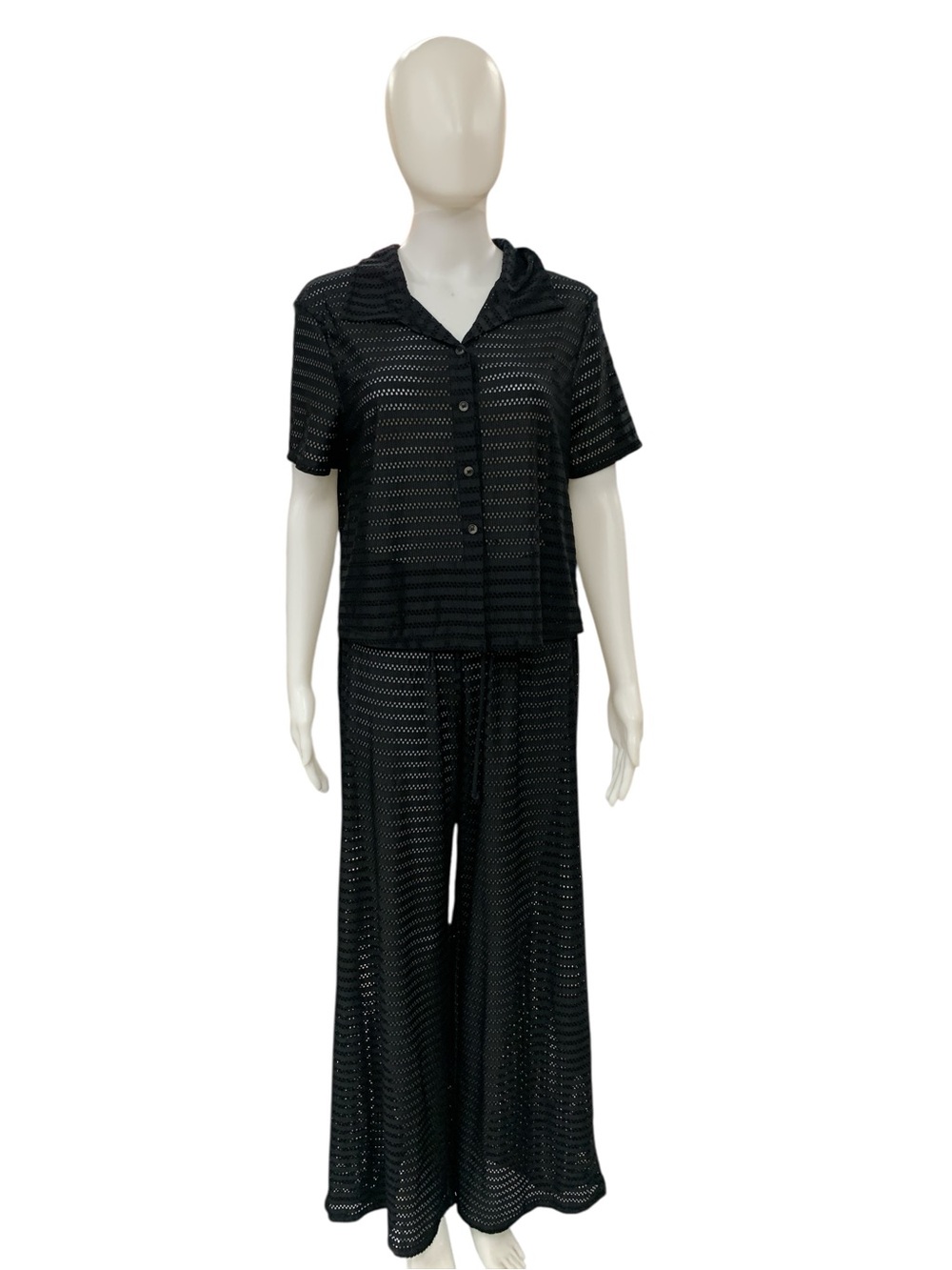 Hurley Black Wide-Leg Hooded Button-Front Size M